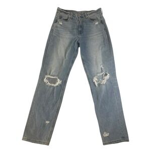 American‎ Eagle Women's High Rise Distressed Mom Jean Denim Light Wash Size 8